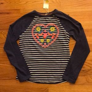 Mini Boden girls striped embroidered t shirt